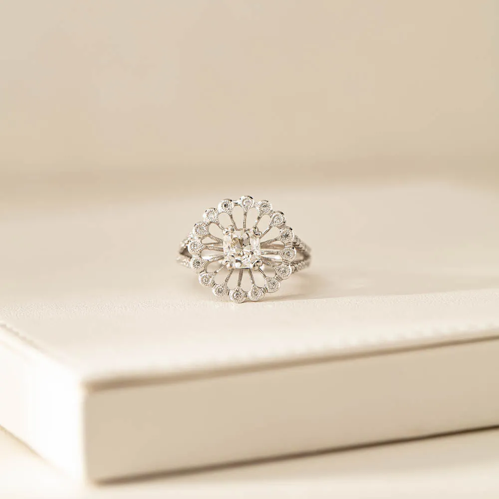 18ct White Gold Cushion Cut Diamond Ring
