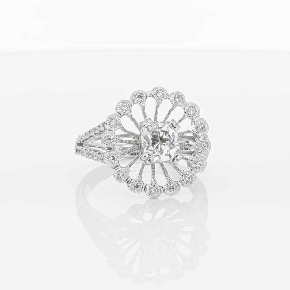 18ct White Gold Cushion Cut Diamond Ring