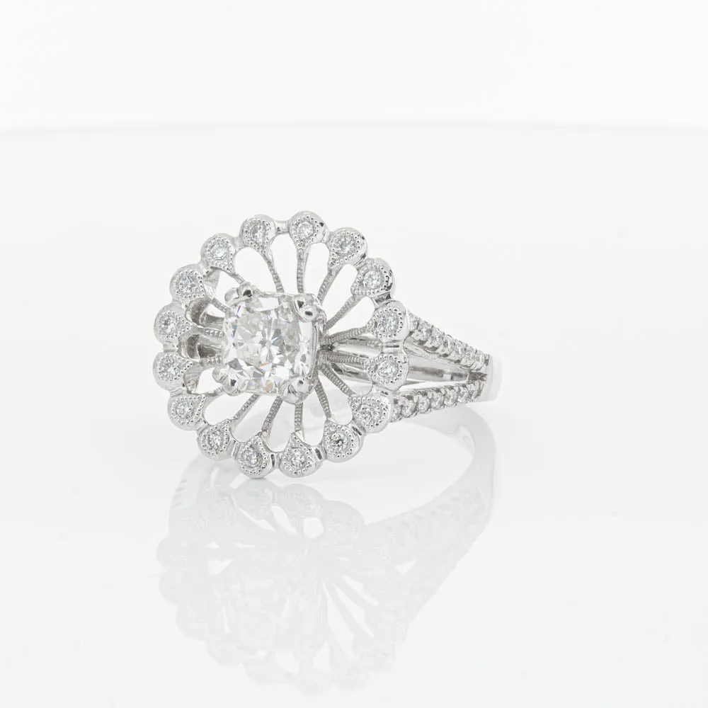 18ct White Gold Cushion Cut Diamond Ring