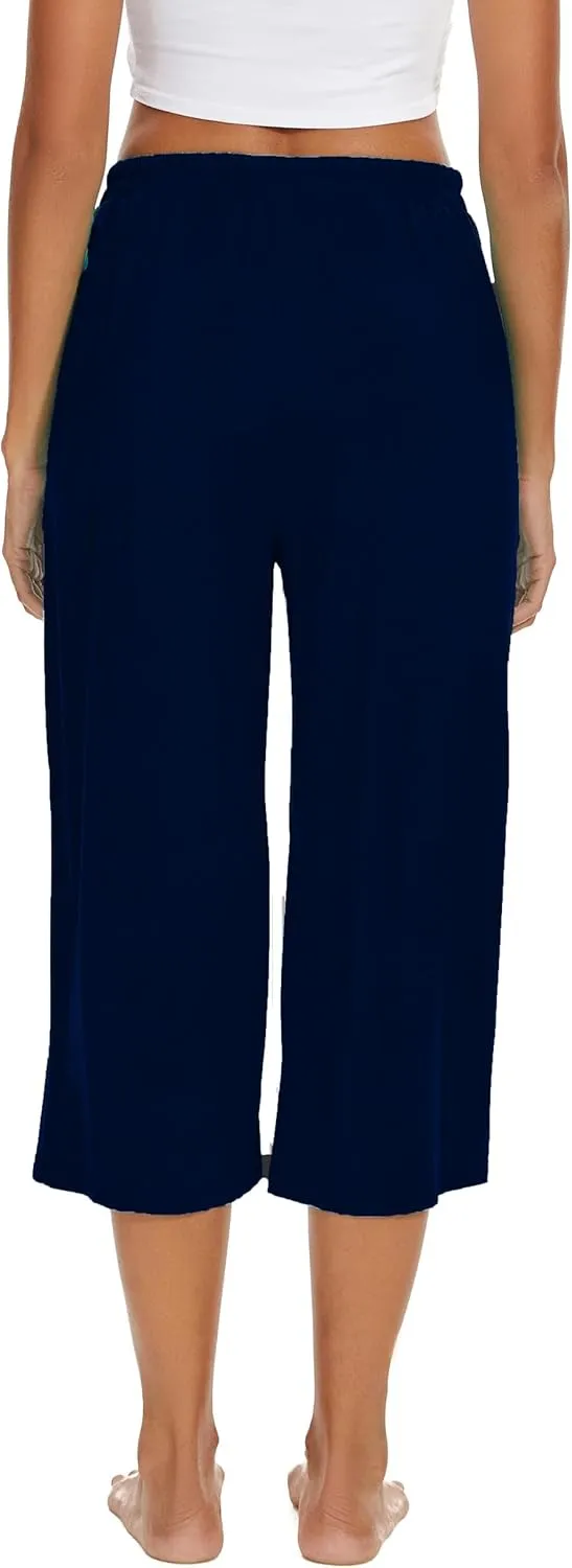 2 Pack Womens Pajama Pants Capri Sleep Lounge Pants Drawstring Pj Bottoms with Pockets