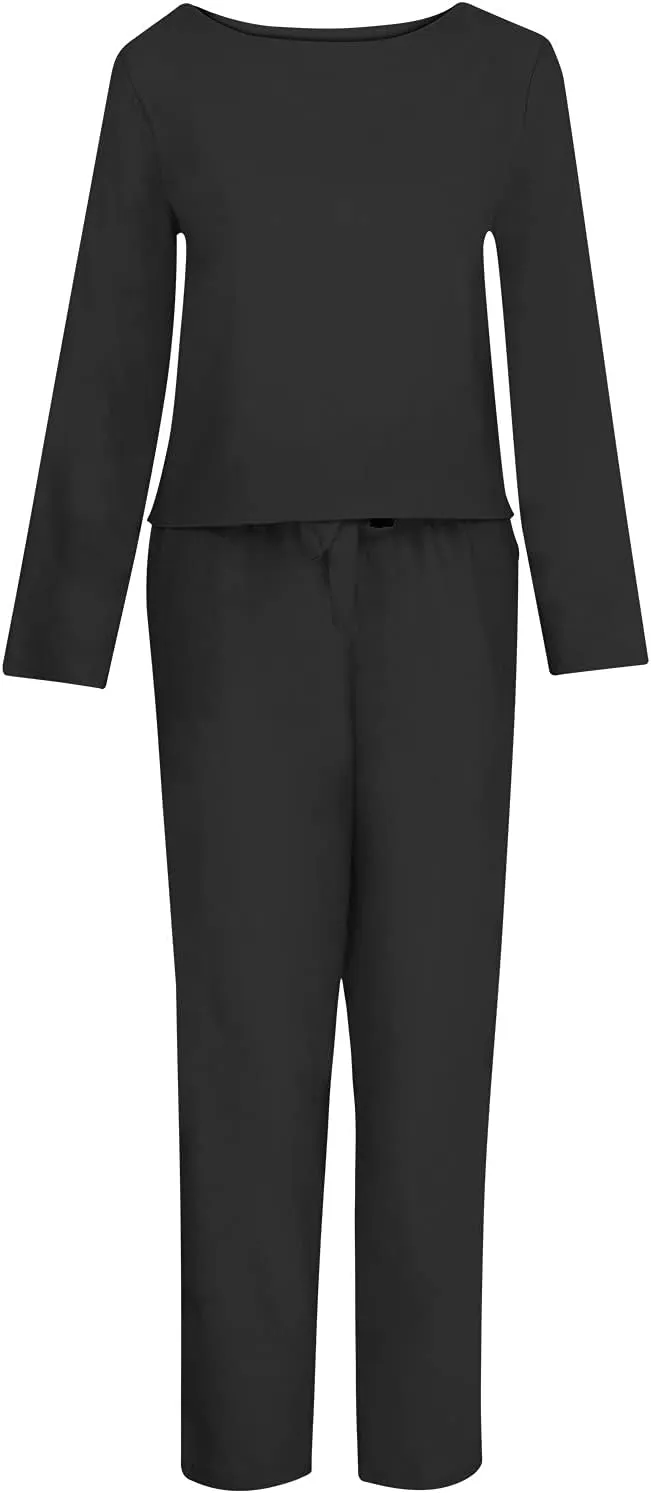 2 Piece Outfits for Women Cotton Linen Lounge Sets Long Sleeve Travel Outfits Comfy Blouse Loose Pants Sets