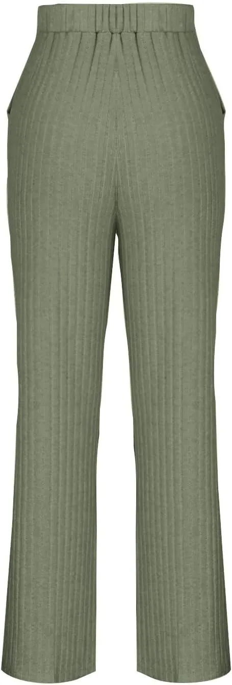 2 Piece Outfits for Women Knit Sweater Long Sleeve Crewneck Tops and Wide Leg Pants 2024 Ribbed Fall Lounge Set