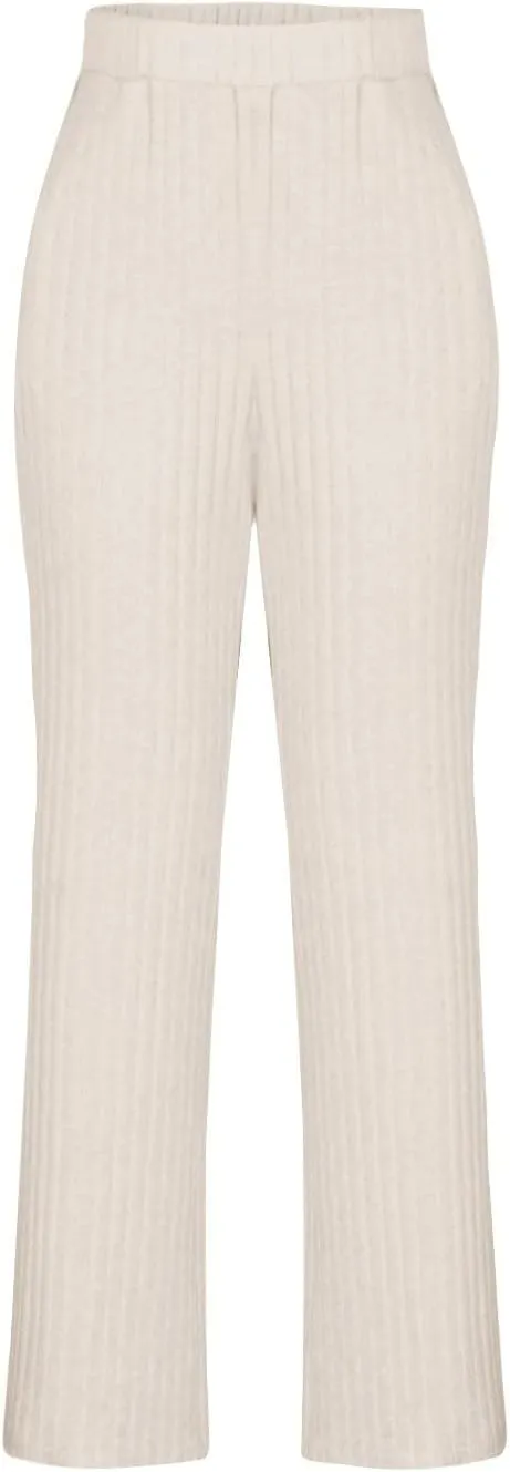 2 Piece Outfits for Women Knit Sweater Long Sleeve Crewneck Tops and Wide Leg Pants 2024 Ribbed Fall Lounge Set