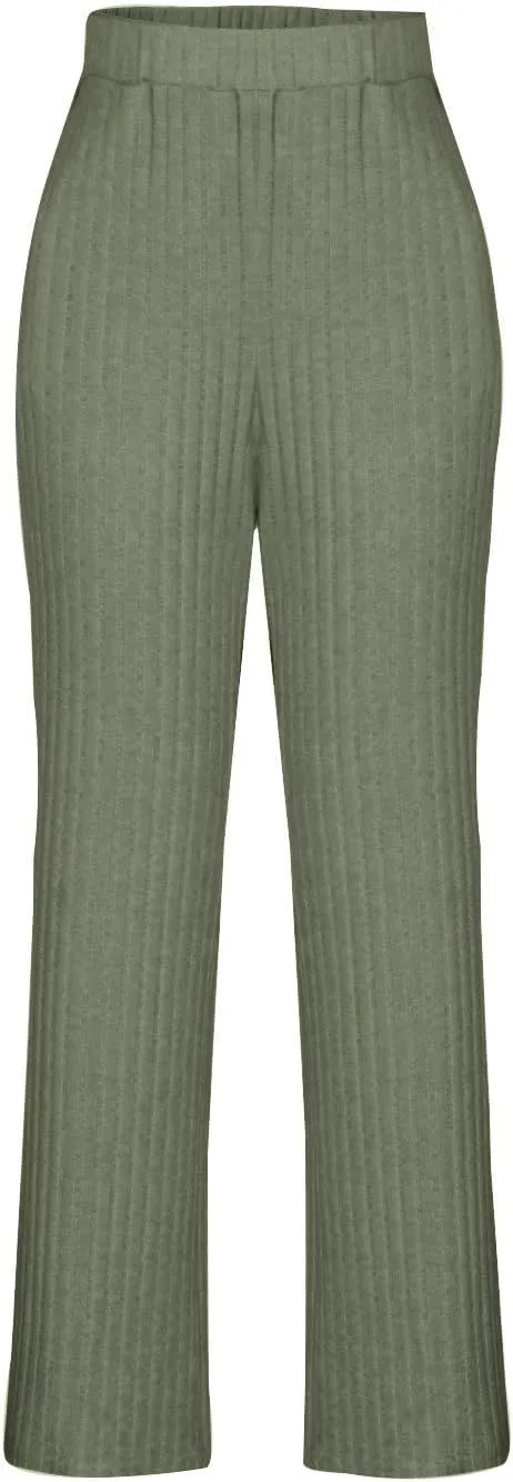 2 Piece Outfits for Women Knit Sweater Long Sleeve Crewneck Tops and Wide Leg Pants 2024 Ribbed Fall Lounge Set