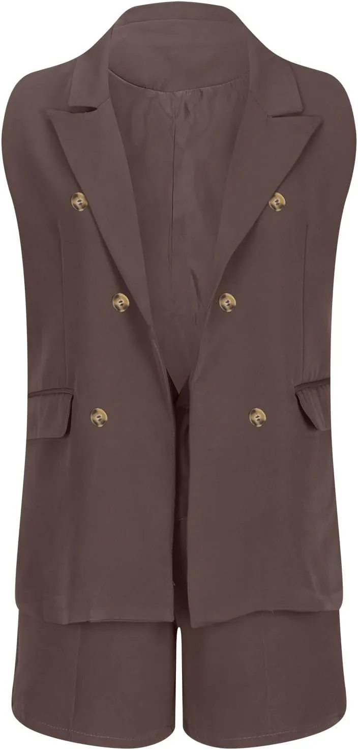 2 Piece Sets for Women Summer Business Casual Outfits Sleeveless Vest Blazer and Shorts 2024 Dressy Pants Suits