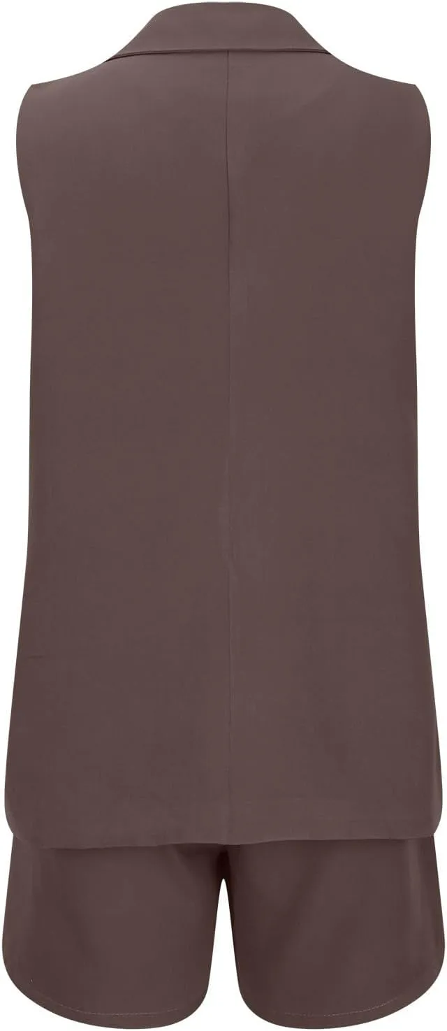 2 Piece Sets for Women Summer Business Casual Outfits Sleeveless Vest Blazer and Shorts 2024 Dressy Pants Suits