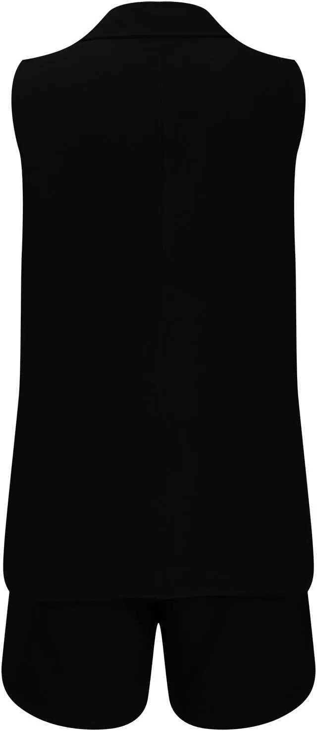 2 Piece Sets for Women Summer Business Casual Outfits Sleeveless Vest Blazer and Shorts 2024 Dressy Pants Suits