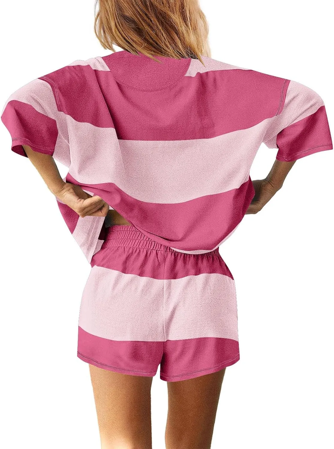 2 Piece Workout Sets for Women Summer Plus Size Going Out Tops Striped Matching Set Travel Athletic Lounge Shorts Set