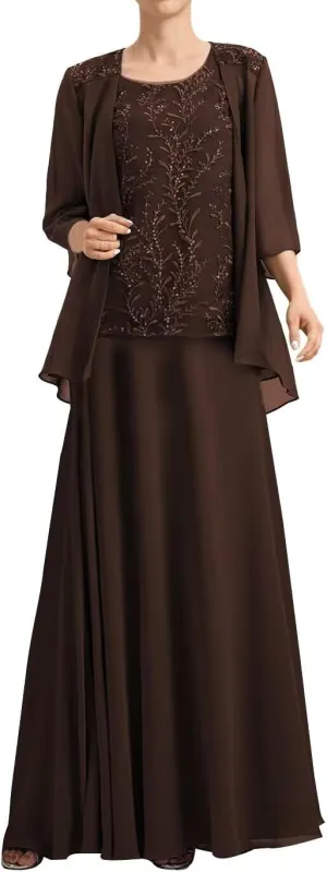 2 Pieces Mother of The Bride Dresses with Jacket Chiffon Sequin Wedding Guest Dresses Long 2025