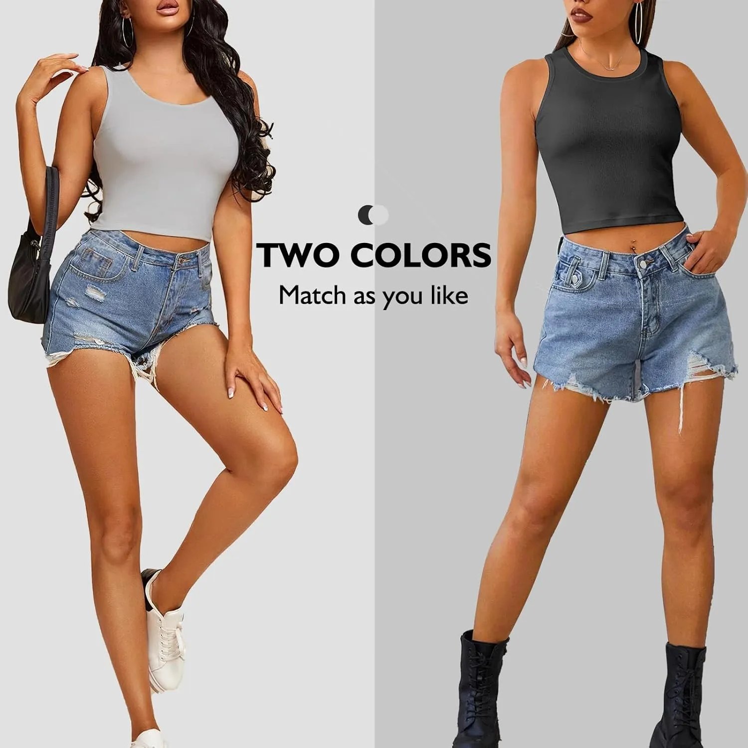 2 Pieces Tank Top for Women, Basic Sleeveless Crop Tops, Going Out Tops Workout Tops Teen Girls Racerback Daily Wearing