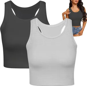 2 Pieces Tank Top for Women, Basic Sleeveless Crop Tops, Going Out Tops Workout Tops Teen Girls Racerback Daily Wearing