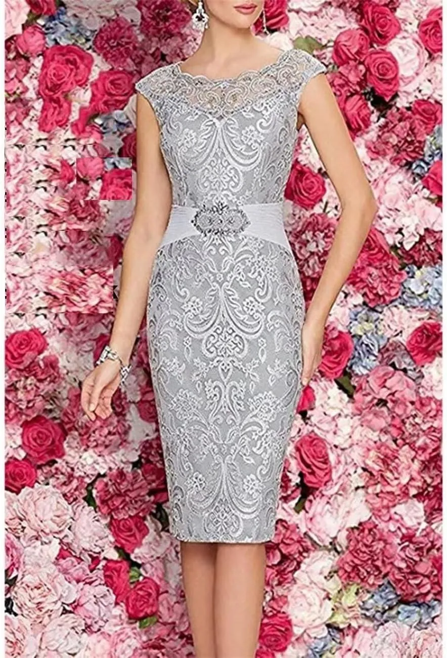 2 Pieces Tea Length Mother of The Bride Dresses with Jackets Lace Formal Evening Dress for Wedding