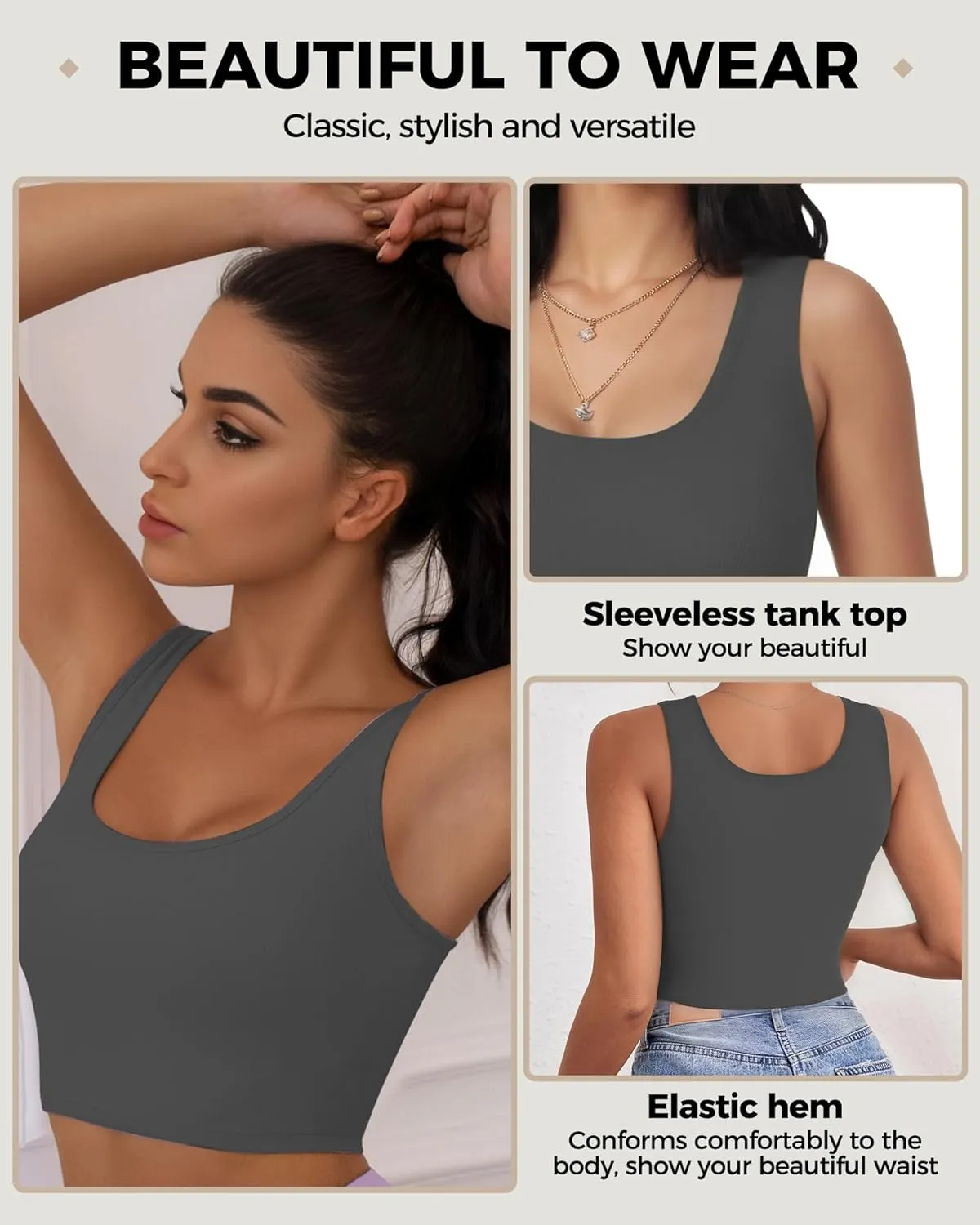 2Piece Crop Tops for Women, U Neck Sleeveless Tank Tops, Basic Cropped Racerback Going Out Tops Athletic Sports Shirts