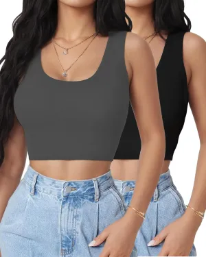 2Piece Crop Tops for Women, U Neck Sleeveless Tank Tops, Basic Cropped Racerback Going Out Tops Athletic Sports Shirts