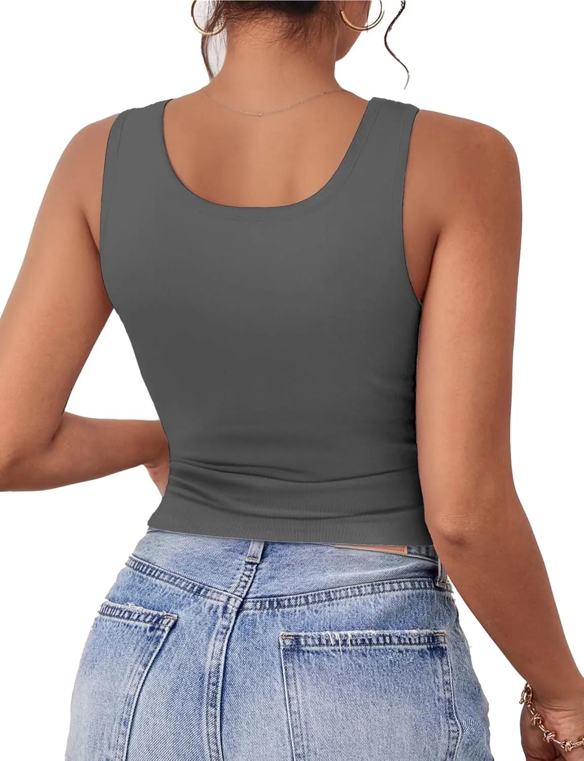 2Piece Crop Tops for Women, U Neck Sleeveless Tank Tops, Basic Cropped Racerback Going Out Tops Athletic Sports Shirts