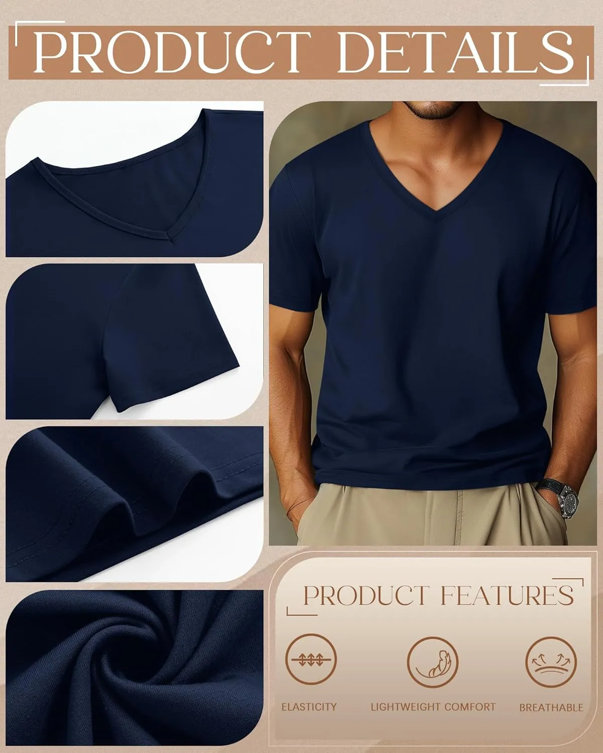 3 Pack Big and Tall Cotton Shirts for Men M-7XL Soft V Neck Shirt Plus Size Short Sleeve Tee Undershirt Casual Tops