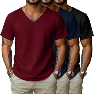 3 Pack Big and Tall Cotton Shirts for Men M-7XL Soft V Neck Shirt Plus Size Short Sleeve Tee Undershirt Casual Tops