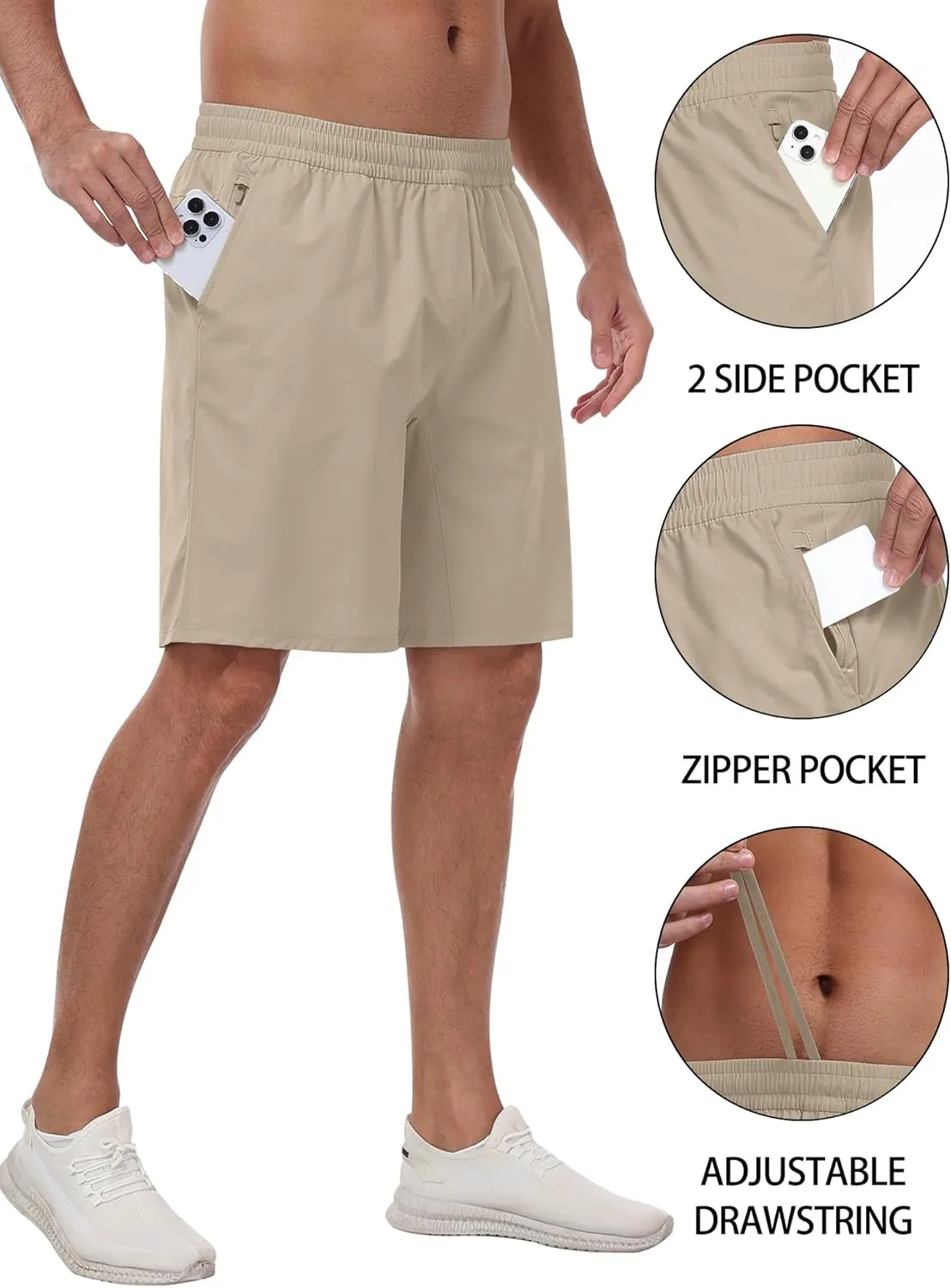 3 Pack Men's Athletic Running Shorts with Zipper Pockets,Quick Dry Gym Workout Basketball Hiking Shorts for Men