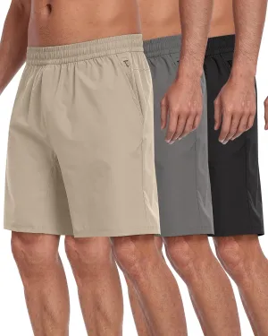 3 Pack Men's Athletic Running Shorts with Zipper Pockets,Quick Dry Gym Workout Basketball Hiking Shorts for Men