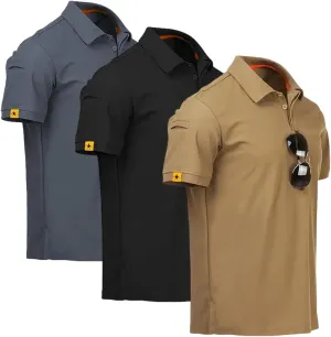 3 Pack Mens Polo Shirts Quick Dry Performance Short Sleeve Lightweight Golf Tactical Shirts Casual Collared T-Shirt