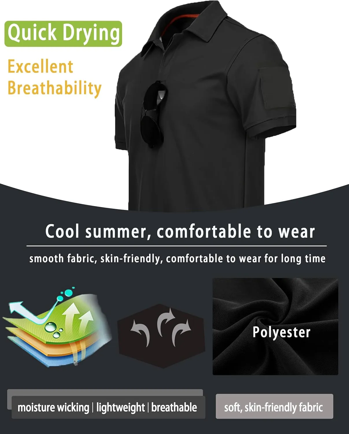 3 Pack Mens Polo Shirts Quick Dry Performance Short Sleeve Lightweight Golf Tactical Shirts Casual Collared T-Shirt