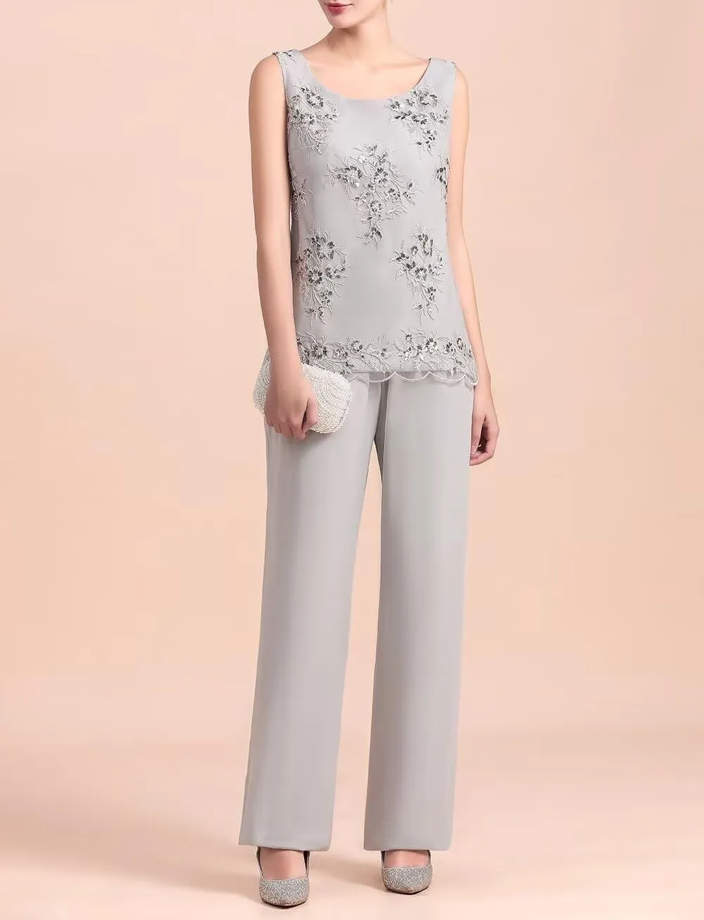 3 Pieces Mother of The Bride Pantsuit Dresses Chiffon Laces Formal Evening Outfit with Jacket