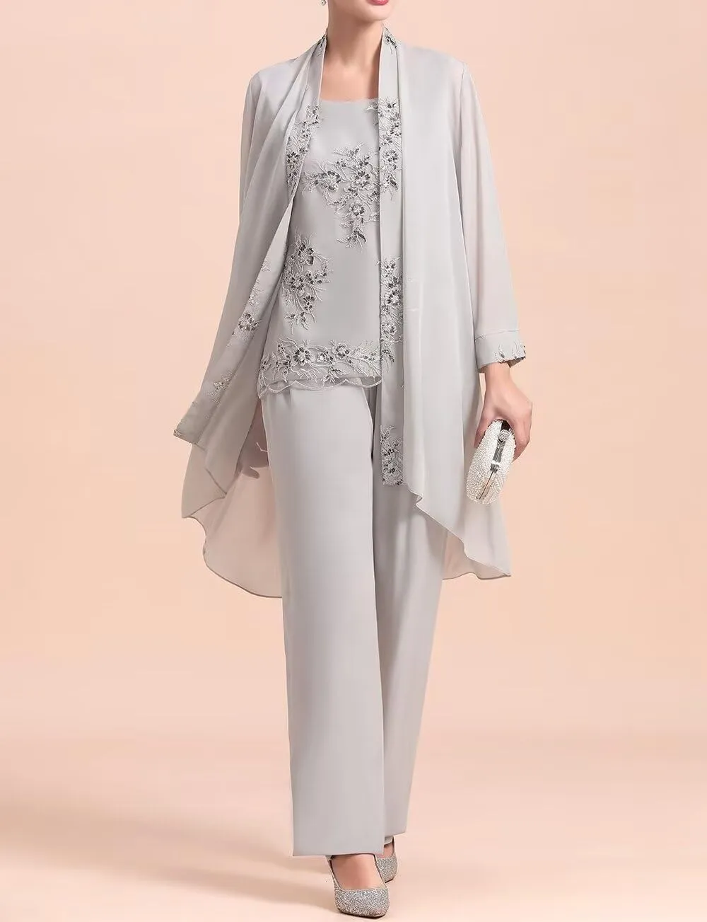 3 Pieces Mother of The Bride Pantsuit Dresses Chiffon Laces Formal Evening Outfit with Jacket