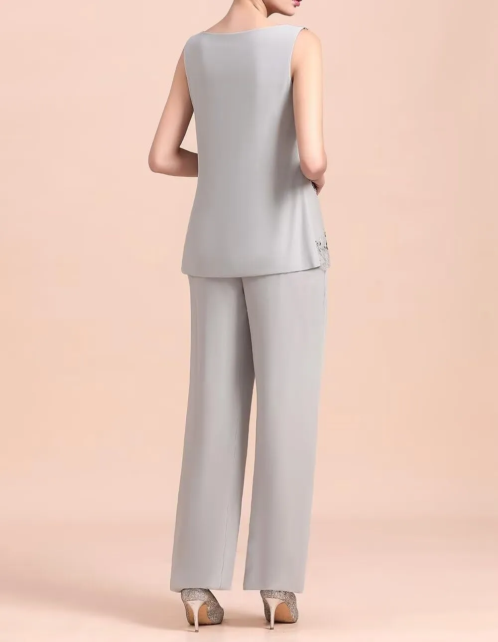 3 Pieces Mother of The Bride Pantsuit Dresses Chiffon Laces Formal Evening Outfit with Jacket