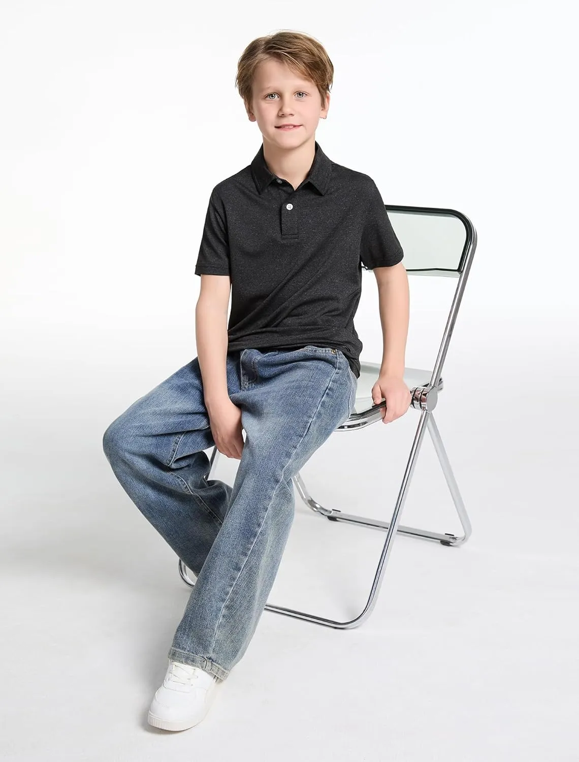 4 Pack Boys Short Sleeve Polo Shirts Dry Fit Athletic Performance Collared Golf Shirts for Youth