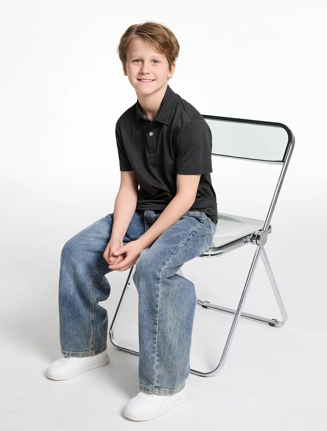 4 Pack Boys Short Sleeve Polo Shirts Dry Fit Athletic Performance Collared Golf Shirts for Youth