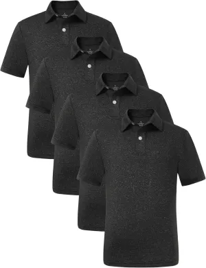 4 Pack Boys Short Sleeve Polo Shirts Dry Fit Athletic Performance Collared Golf Shirts for Youth