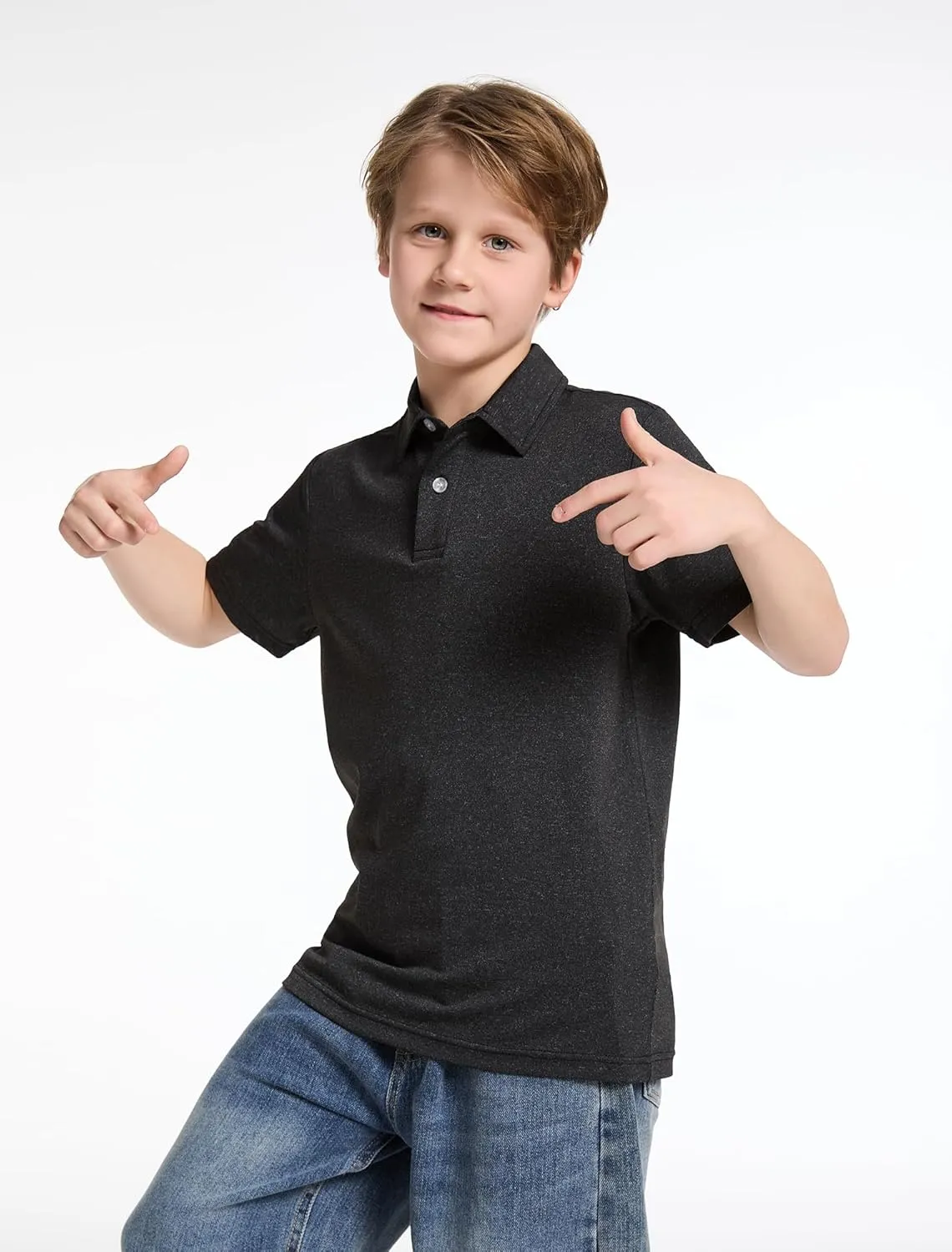 4 Pack Boys Short Sleeve Polo Shirts Dry Fit Athletic Performance Collared Golf Shirts for Youth