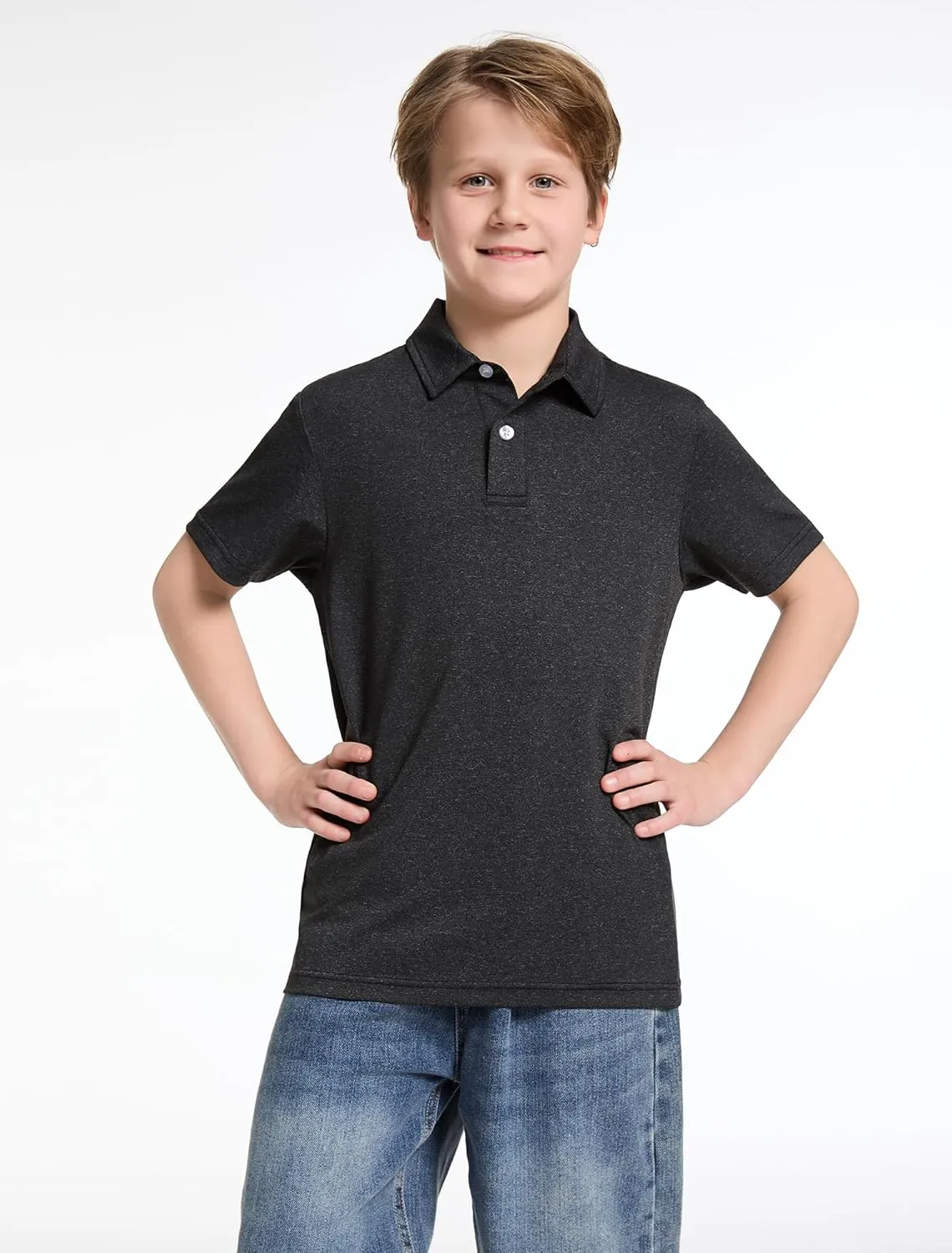 4 Pack Boys Short Sleeve Polo Shirts Dry Fit Athletic Performance Collared Golf Shirts for Youth