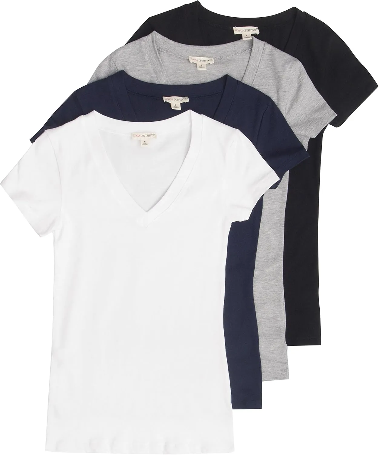 4 Pack Zenana Women's Basic V-Neck T-Shirts