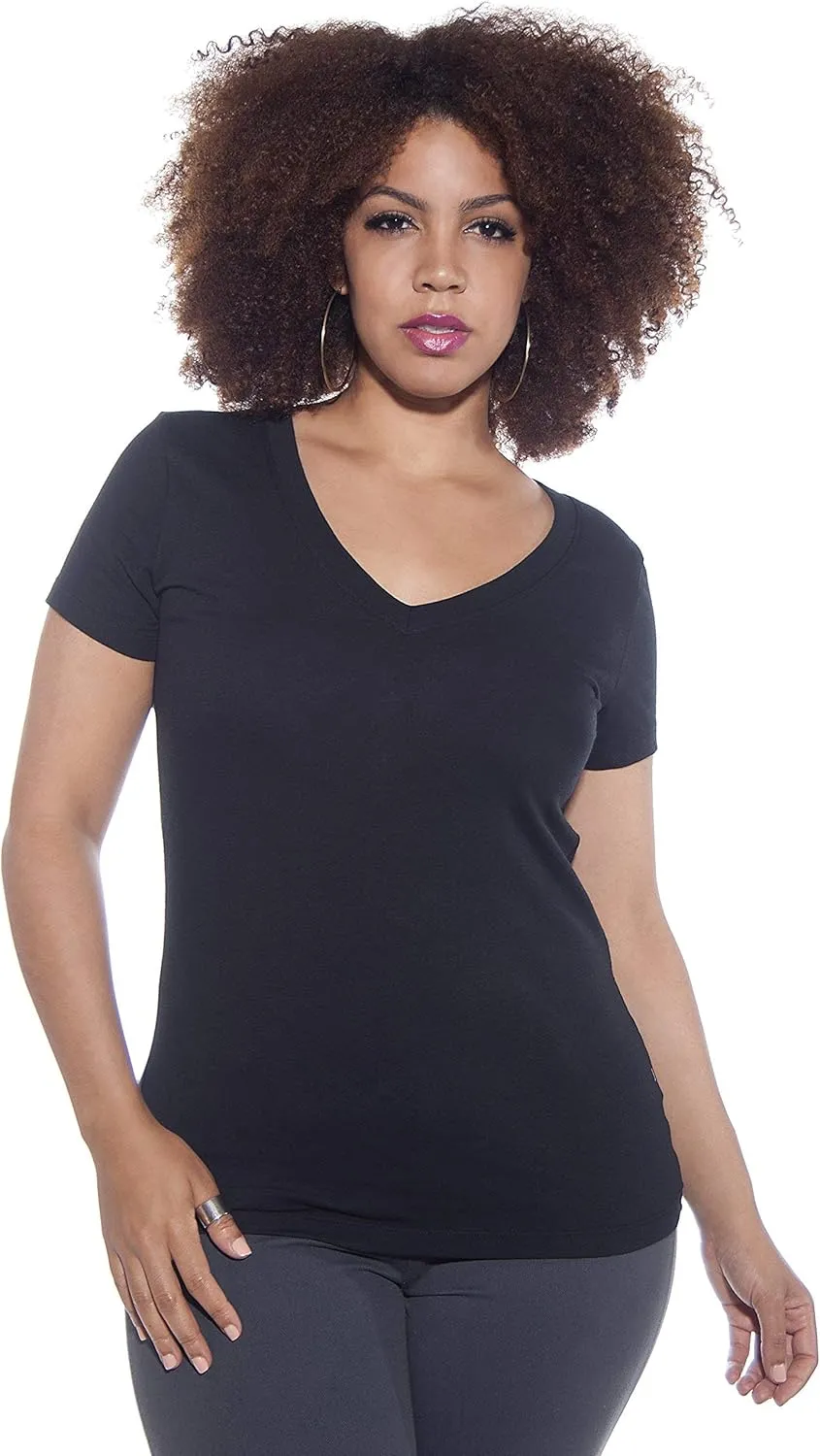 4 Pack Zenana Women's Basic V-Neck T-Shirts