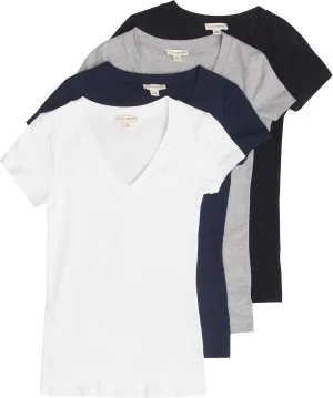 4 Pack Zenana Women's Basic V-Neck T-Shirts
