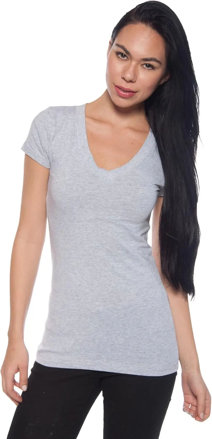 4 Pack Zenana Women's Basic V-Neck T-Shirts