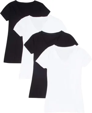 4 Pack Zenana Women's Basic V-Neck T-Shirts