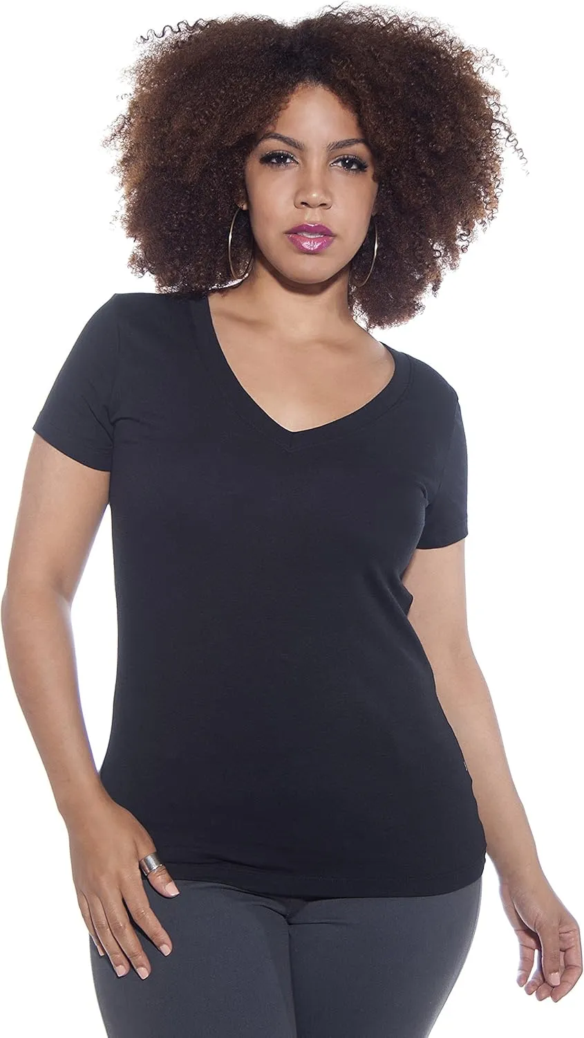 4 Pack Zenana Women's Basic V-Neck T-Shirts