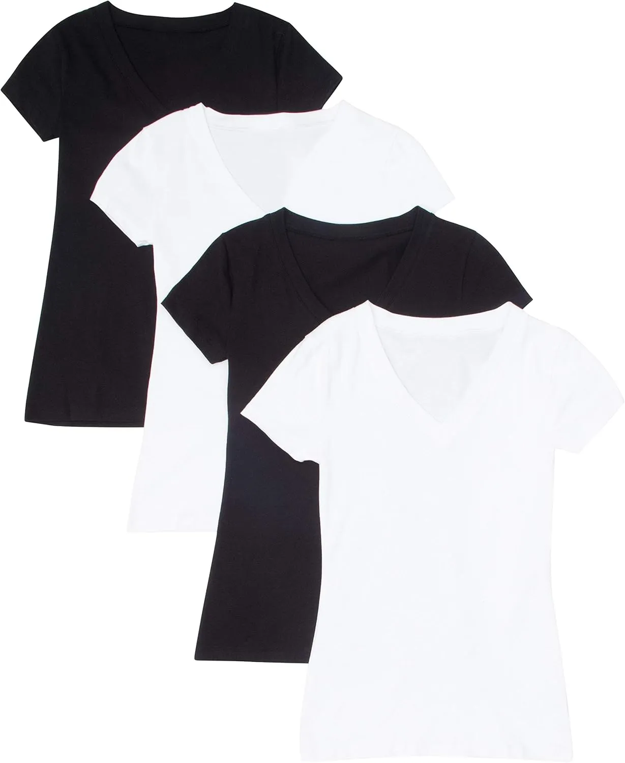 4 Pack Zenana Women's Basic V-Neck T-Shirts