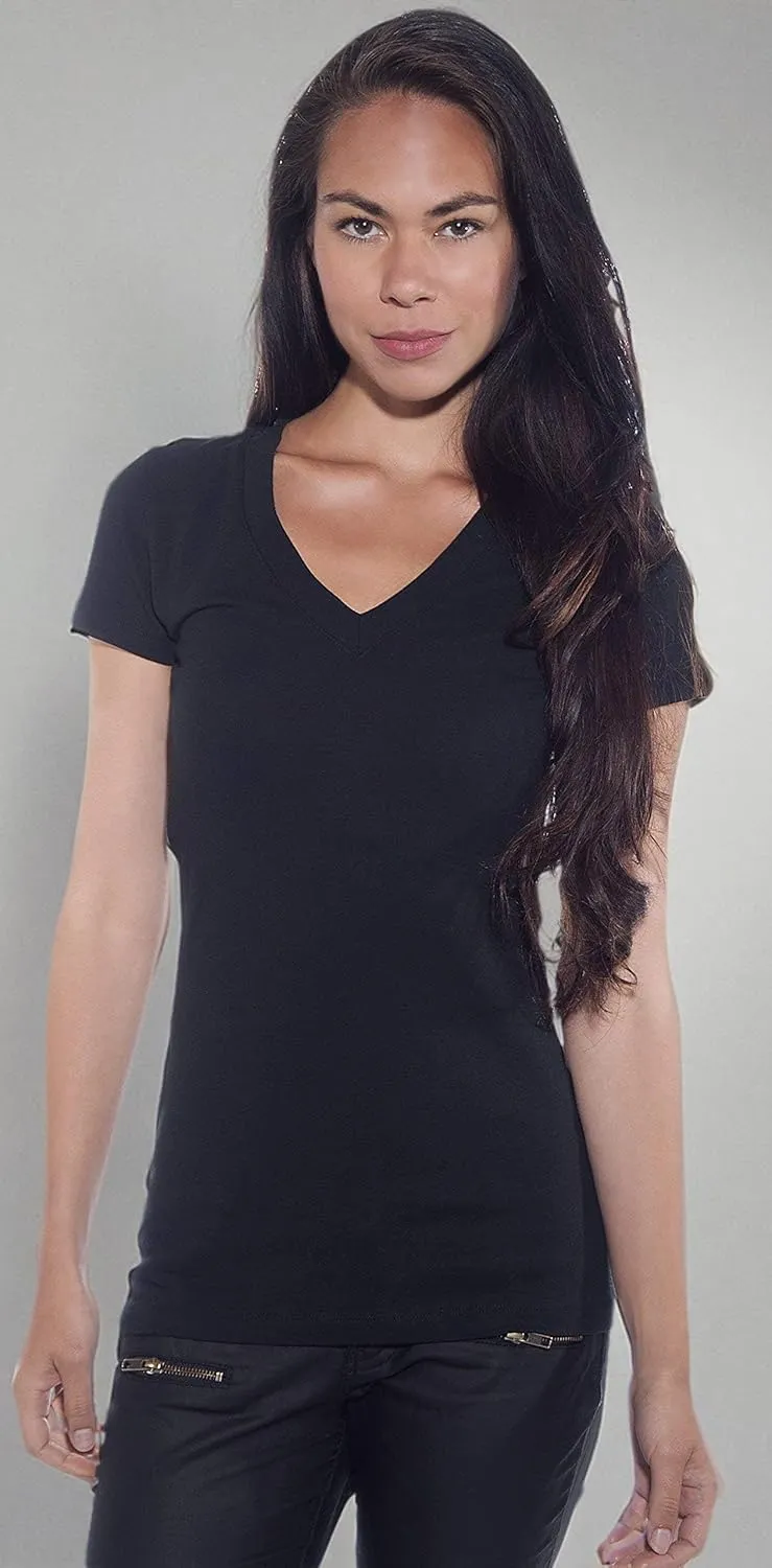 4 Pack Zenana Women's Basic V-Neck T-Shirts