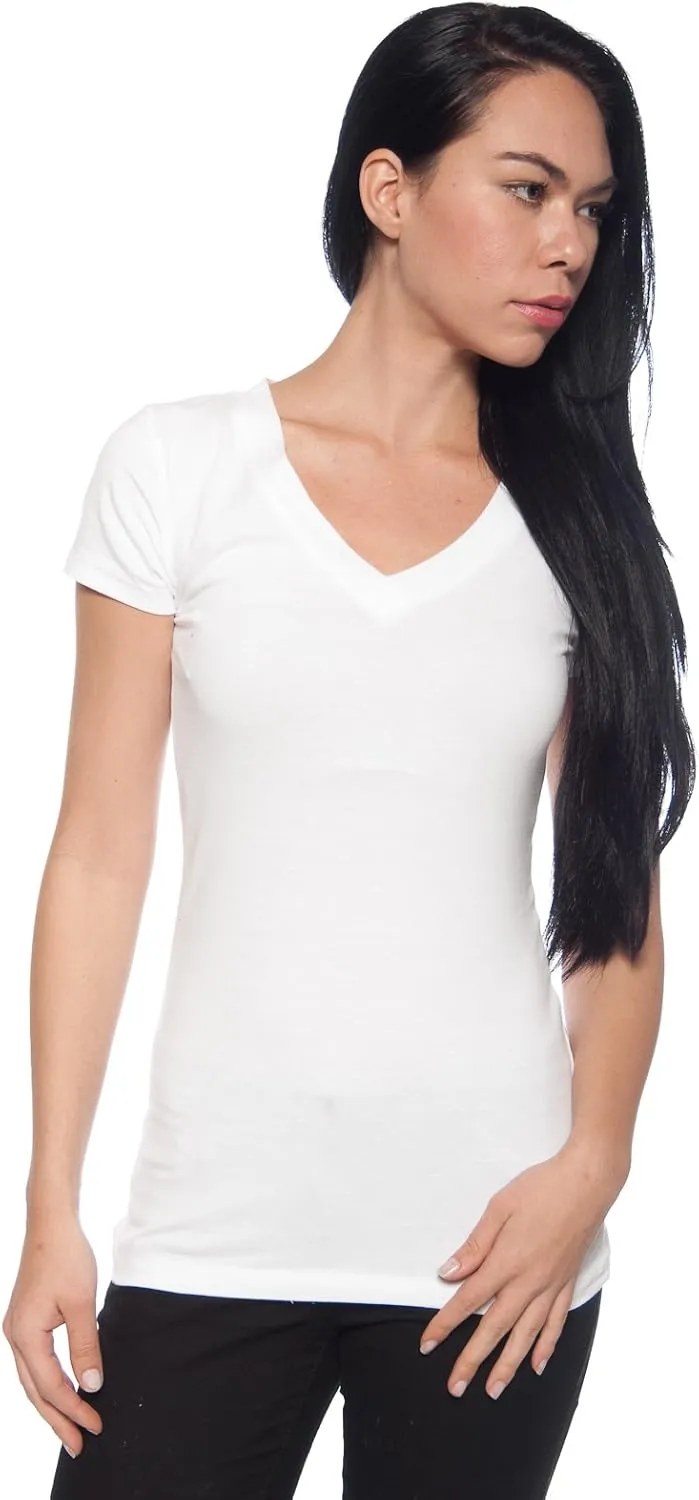 4 Pack Zenana Women's Basic V-Neck T-Shirts