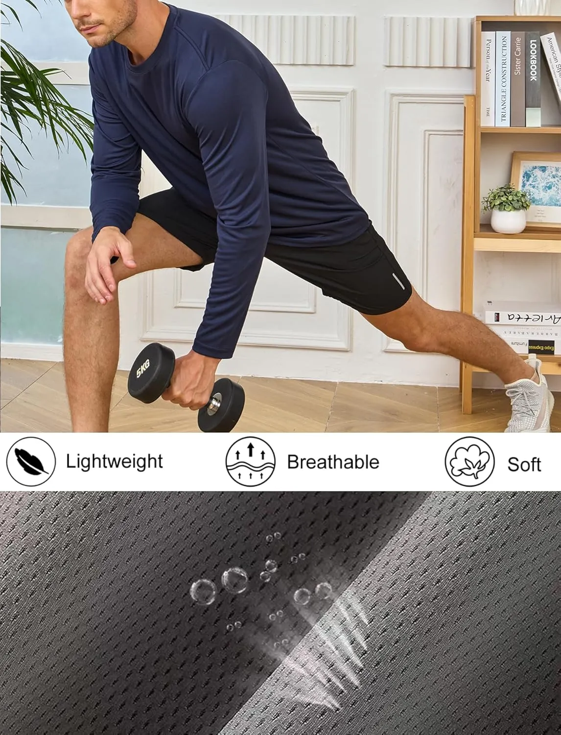 5 Pack Mens Long Sleeve Shirts Quick Dry Moisture Wicking Athletic Running Gym Workout T Shirts