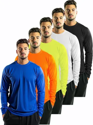 5 Pack Mens Long Sleeve Shirts Quick Dry Moisture Wicking Athletic Running Gym Workout T Shirts