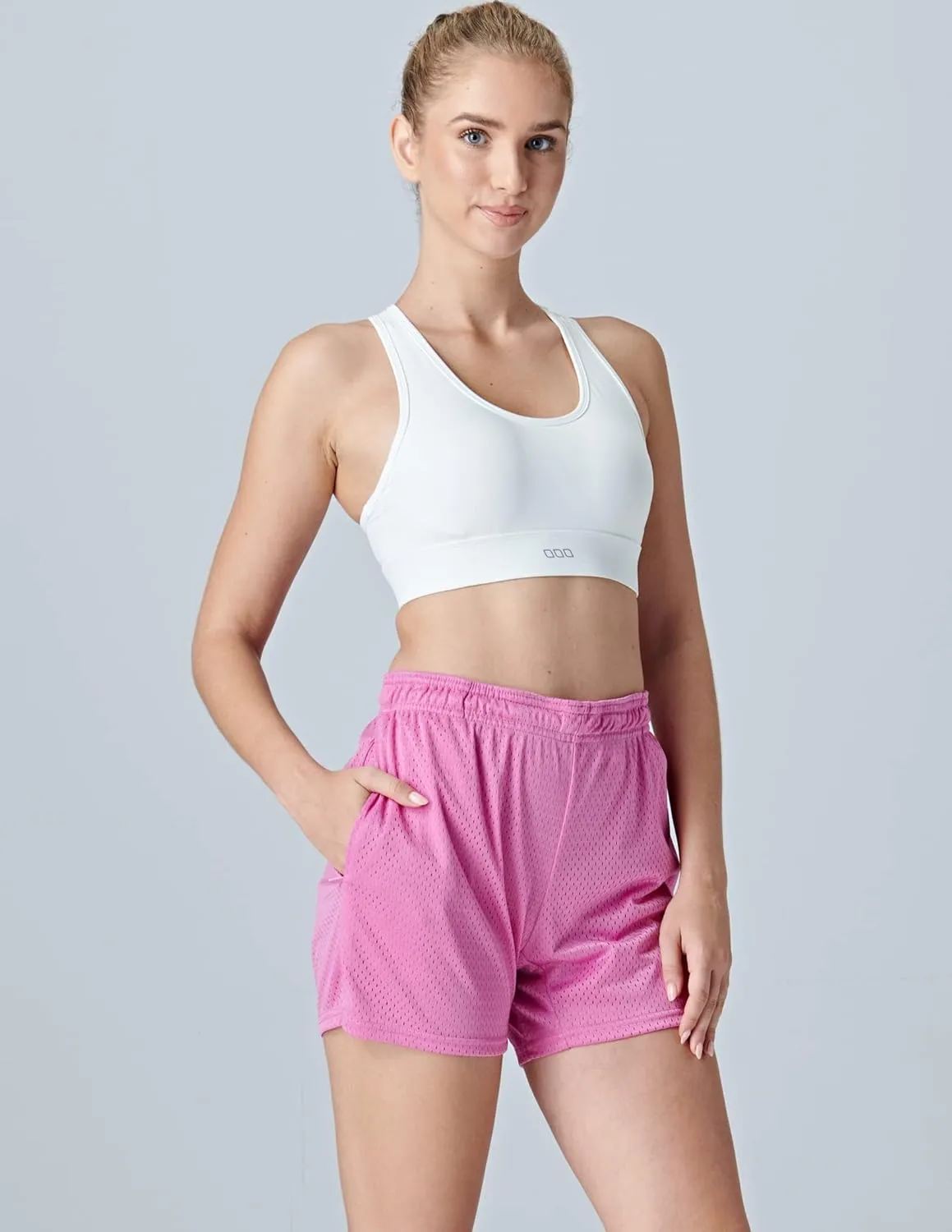 5-Pack Women's Athletic Shorts Mesh Basketball, Ladies Active Loose Pull-On Shorts with Zipper Pockets, 5" Inseam