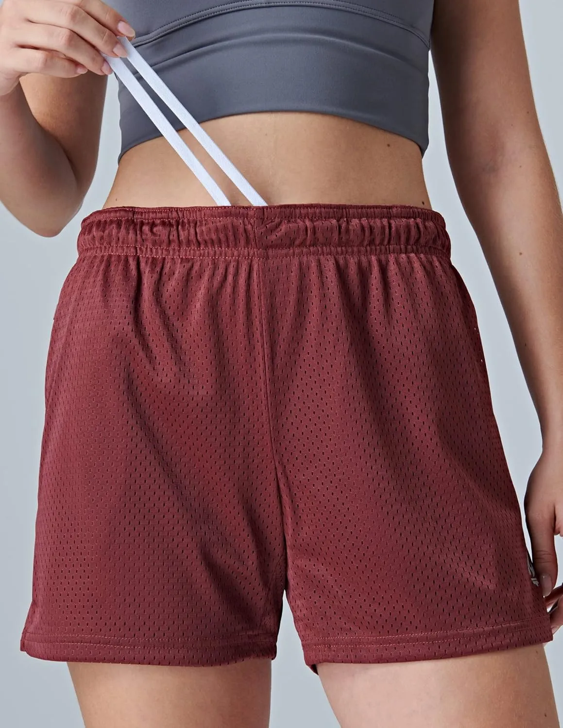 5-Pack Women's Athletic Shorts Mesh Basketball, Ladies Active Loose Pull-On Shorts with Zipper Pockets, 5" Inseam