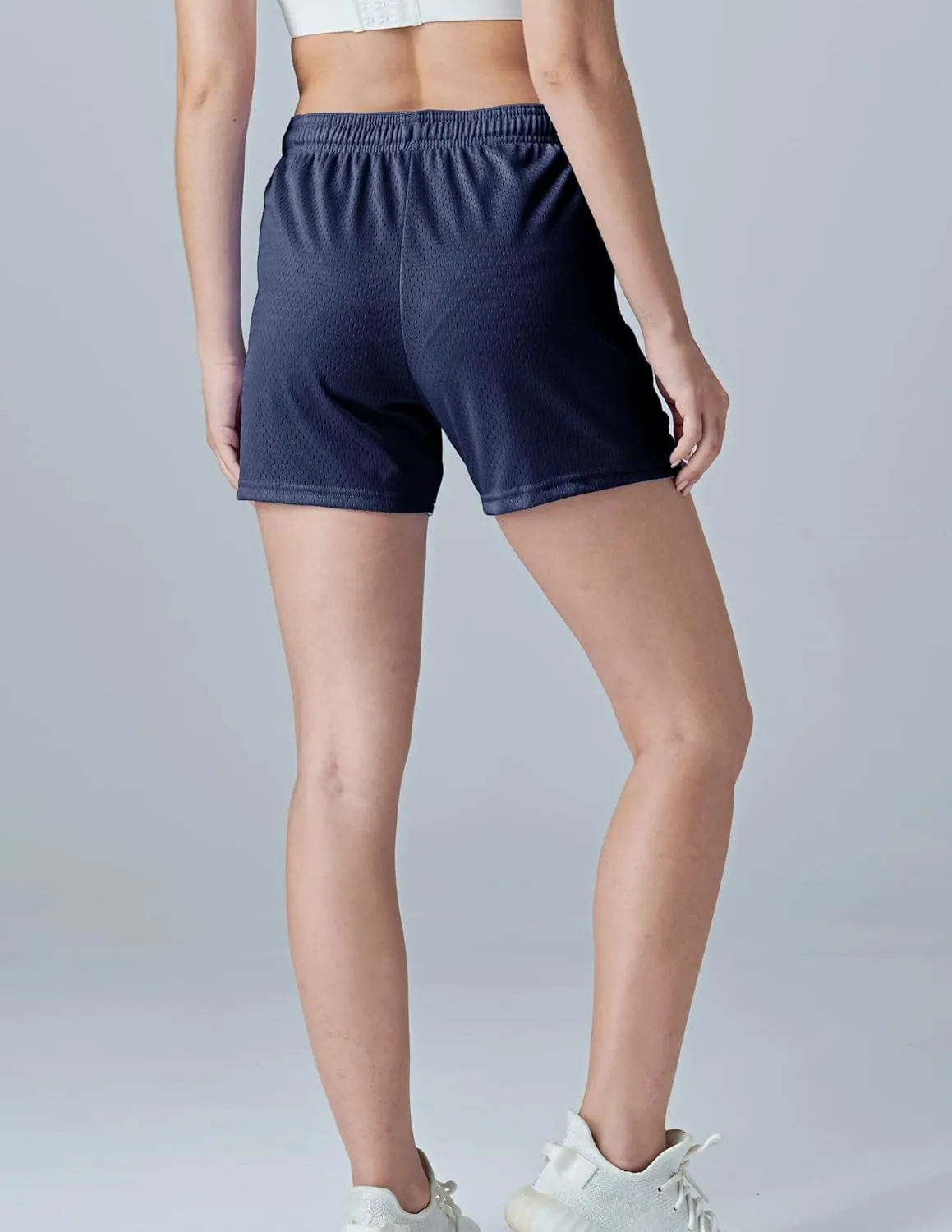 5-Pack Women's Athletic Shorts Mesh Basketball, Ladies Active Loose Pull-On Shorts with Zipper Pockets, 5" Inseam