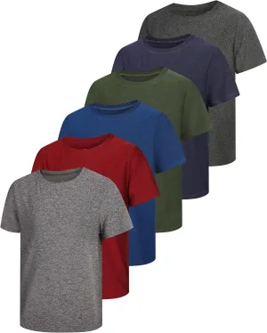 6 Pack Boys Athletic Shirts Youth Kids Quick Dry Moisture Wicking UPF 50  Short Sleeve Active Performance T-Shirts