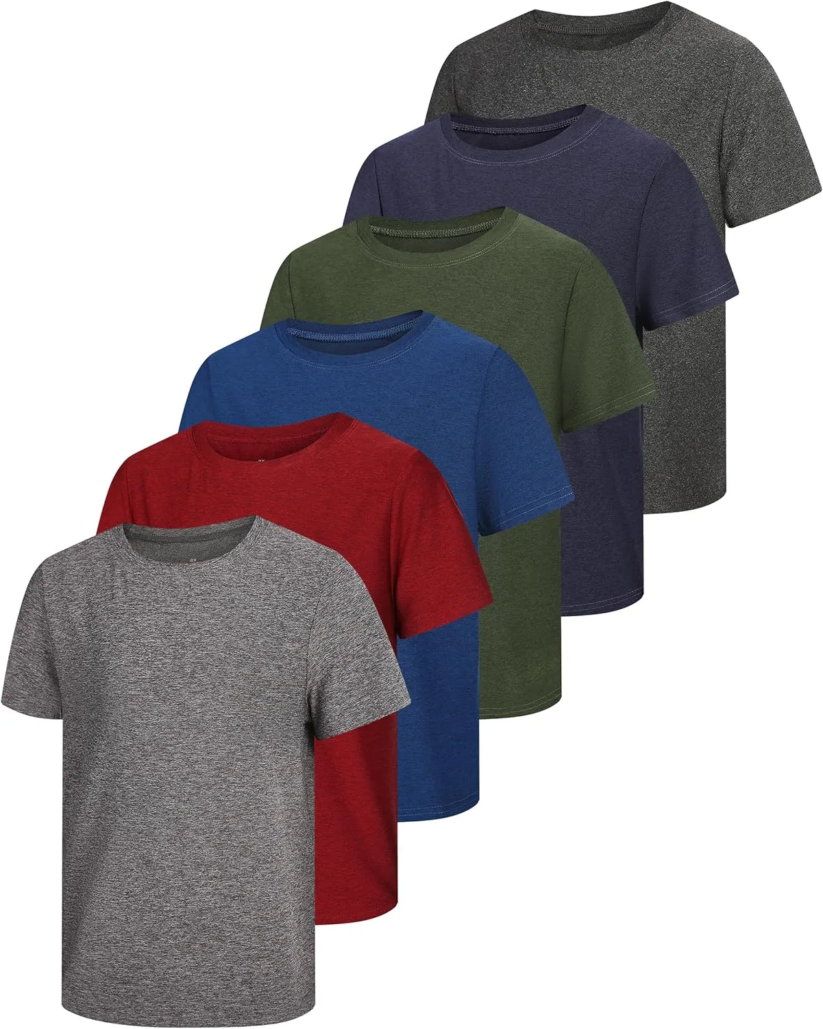 6 Pack Boys Athletic Shirts Youth Kids Quick Dry Moisture Wicking UPF 50  Short Sleeve Active Performance T-Shirts