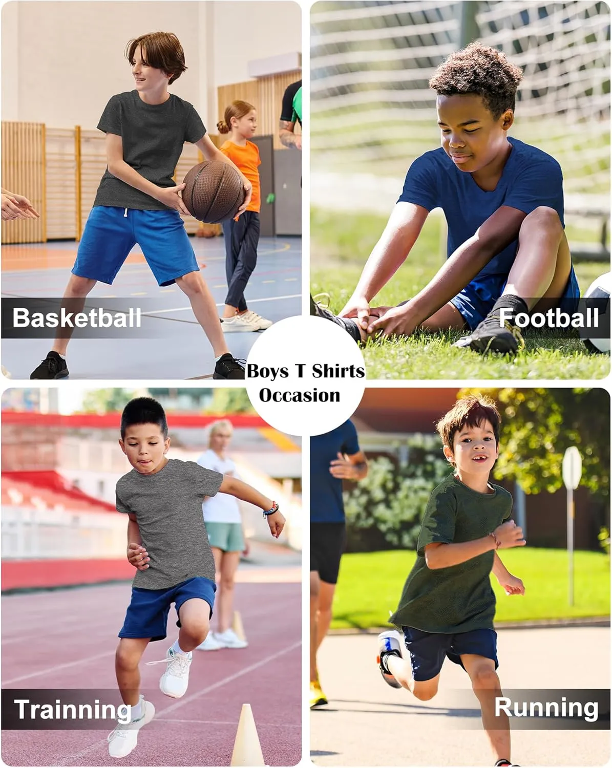 6 Pack Boys Athletic Shirts Youth Kids Quick Dry Moisture Wicking UPF 50  Short Sleeve Active Performance T-Shirts